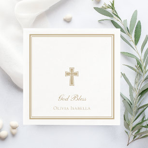 God Bless Gold Cross Girl Baptism Napkin
