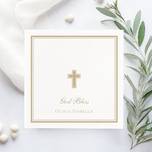 God Bless Gold Cross Girl Baptism Napkin