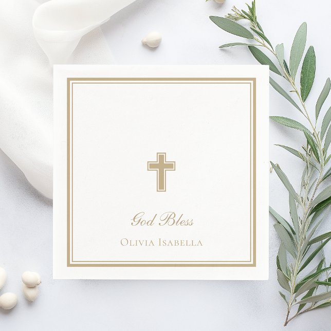 God Bless Gold Cross Girl Baptism Napkin (Creator Uploaded)