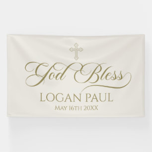 GOD BLESS gold marfil banner backdrop