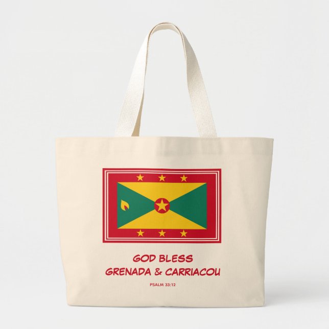 GOD BLESS GRENADA | Patriotic | Grenadian Flag Large Tote Bag (Front)