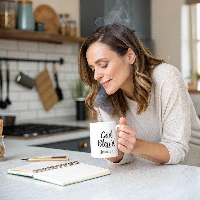 God Bless Inspirational Phrase White Typography  Coffee Mug (Creator Uploaded)