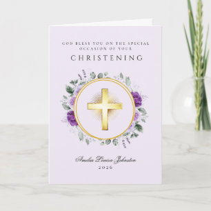 God Bless Lilac Christening Card