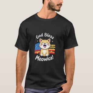 God Bless Meowica! Cute Cat Illustration, Patrioti T-Shirt