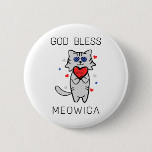 God Bless Meowica Funny Patriotic America Cat Usa  6 Cm Round Badge