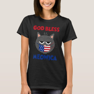 God Bless Meowica Patriotic Cat Mask American Fla T-Shirt
