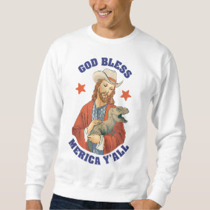 God Bless Merica Y'all Jesus Dinosaur Cowboy Hat Sweatshirt