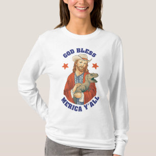 God Bless Merica Y'all Jesus Dinosaur Cowboy Hat T-Shirt