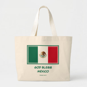 GOD BLESS MEXICO Patriotic Mexican Flag Large Tote Bag