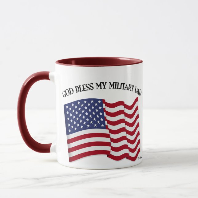 GOD BLESS MY MILITARY DAD with US flag Mug (Left)