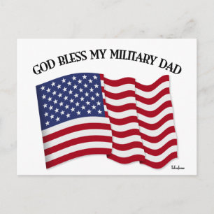 GOD BLESS MY MILITARY DAD with US flag Postcard
