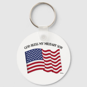 GOD BLESS MY MILITARY SON with US flag Key Ring