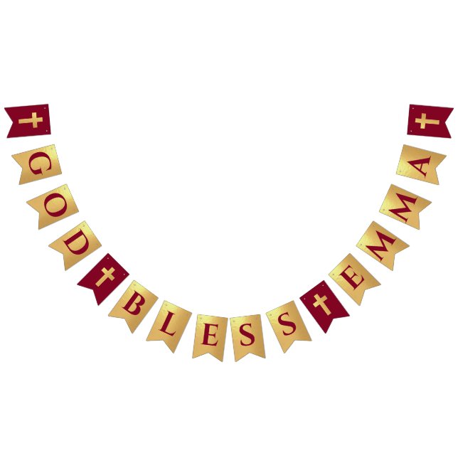 God Bless Name Gold Burgundy Baptism Communion Bunting (All)