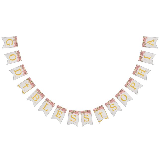 God Bless Name Pink Orchids Girl Baptism Communion Bunting (All)