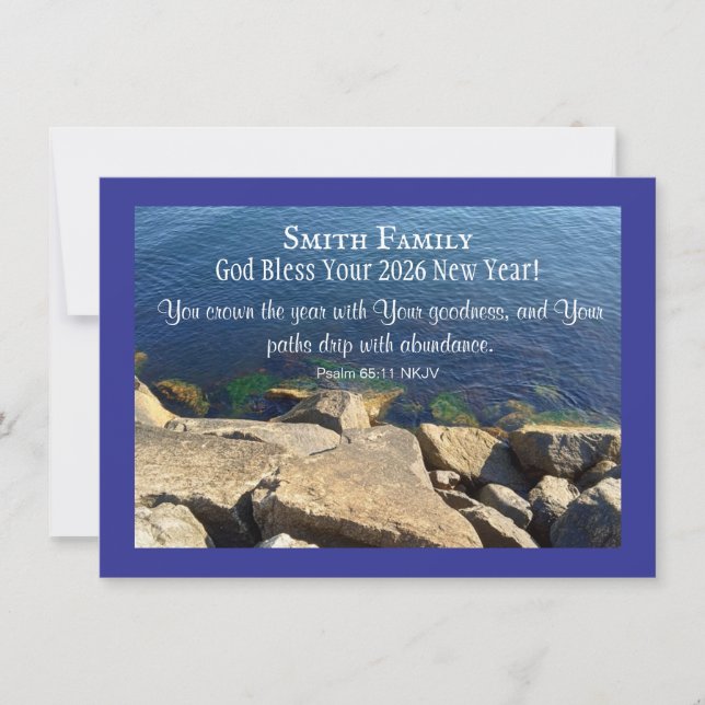 God Bless New Year 2026 Blue Sea Photo Christian Holiday Card (Front)