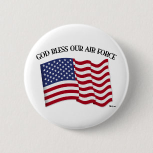 GOD BLESS OUR AIR FORCE with US flag 6 Cm Round Badge