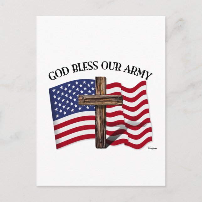 GOD BLESS OUR ARMY with rugged cross & US flag Postcard (Front)