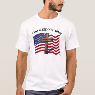 GOD BLESS OUR ARMY with rugged cross & US flag T-Shirt