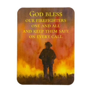 God Bless Our Firefighters Fireman Wildfire Magnet