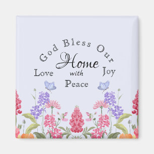God Bless Our Home Blue Floral Wildflowers Magnet