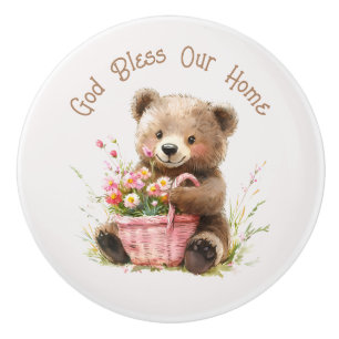 God Bless Our Home Cute Teddy Bear  Ceramic Knob