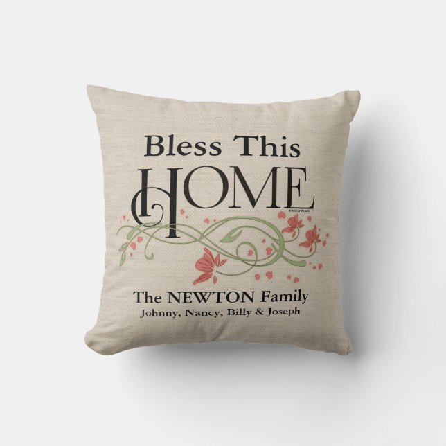 God Bless Our Home: Personalised Cushion (Front)