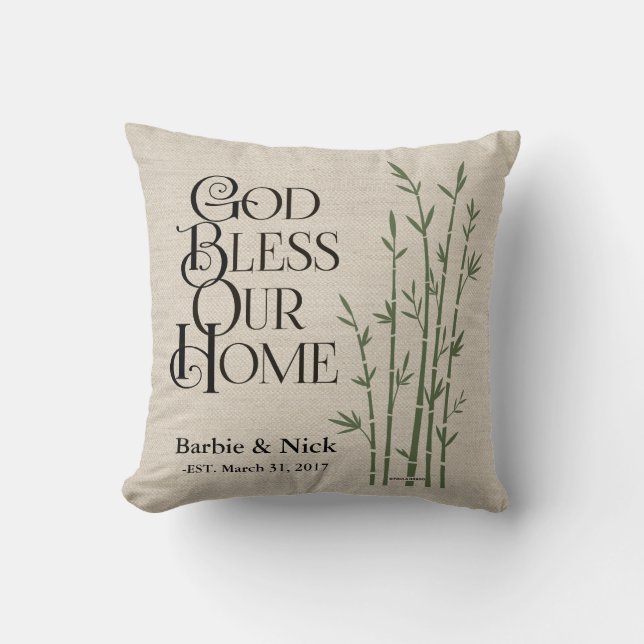 God Bless Our Home: Personalised Cushion (Front)