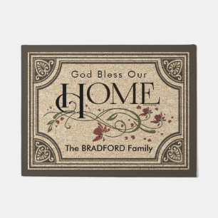 God Bless Our Home: Personalised Doormat