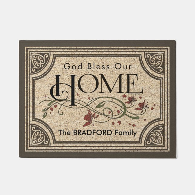 God Bless Our Home: Personalised Doormat (Front)