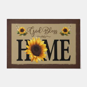 God Bless Our Home Sunflowers Mat, Lovely Doormat