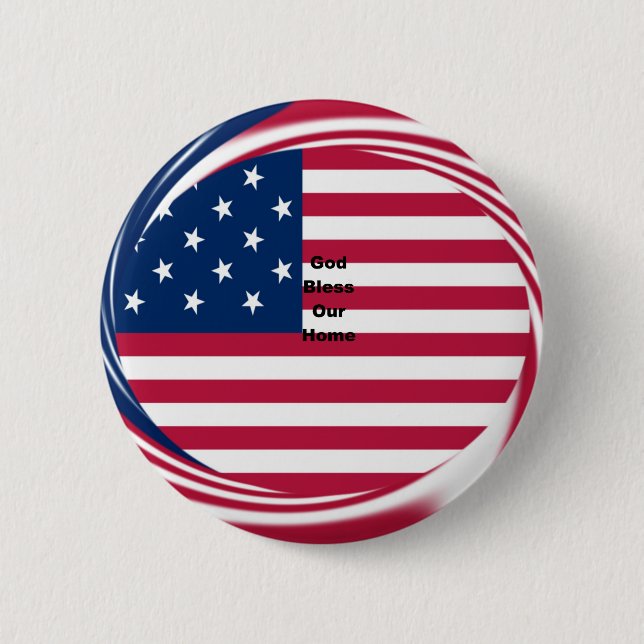 God Bless Our Home: USA Flag Swirl Art 6 Cm Round Badge (Front)
