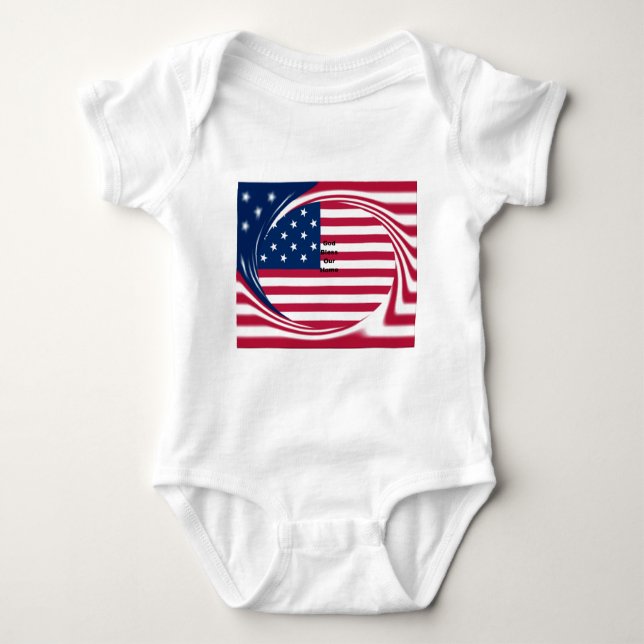 God Bless Our Home: USA Flag Swirl Art Baby Bodysuit (Front)