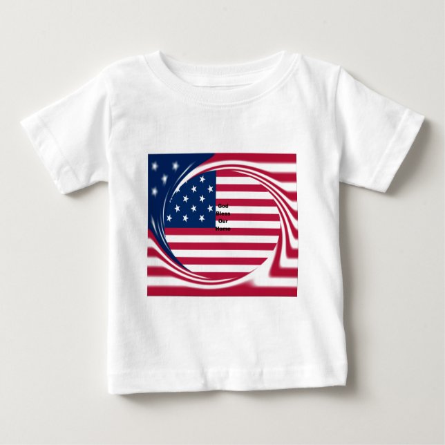 God Bless Our Home: USA Flag Swirl Art Baby T-Shirt (Front)