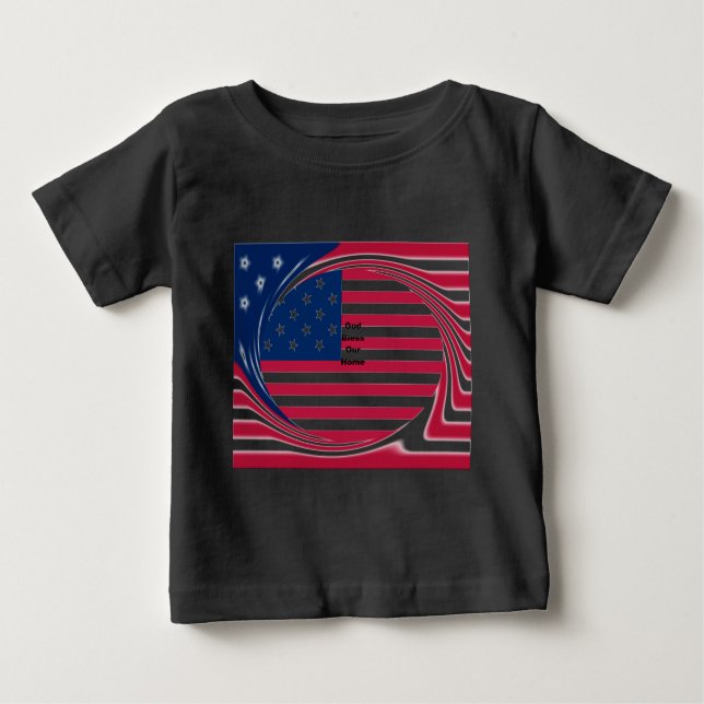 God Bless Our Home: USA Flag Swirl Art Baby T-Shirt (Front)