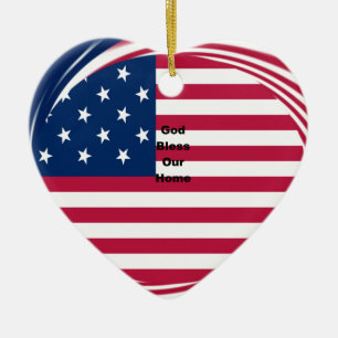 God Bless Our Home: USA Flag Swirl Art Ceramic Tree Decoration