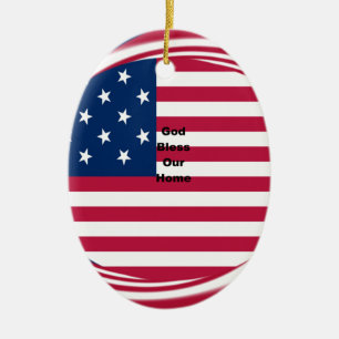 God Bless Our Home: USA Flag Swirl Art Ceramic Tree Decoration
