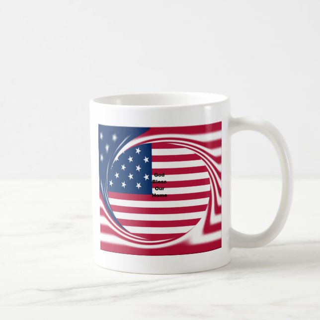 God Bless Our Home: USA Flag Swirl Art Coffee Mug (Right)