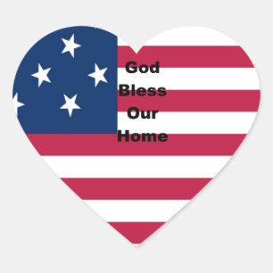 God Bless Our Home: USA Flag Swirl Art Heart Sticker