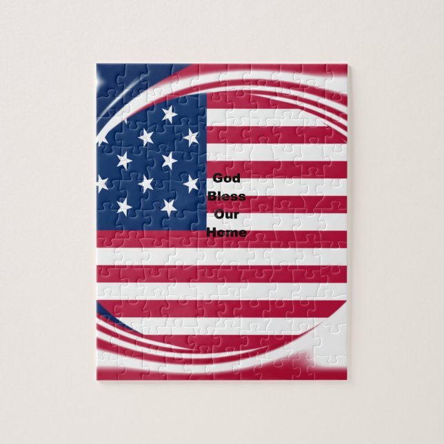 God Bless Our Home: USA Flag Swirl Art Jigsaw Puzzle (Vertical)