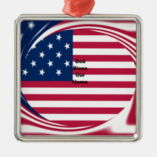 God Bless Our Home: USA Flag Swirl Art Metal Tree Decoration