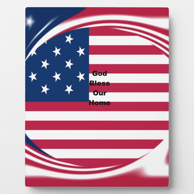 God Bless Our Home: USA Flag Swirl Art Plaque (Front)