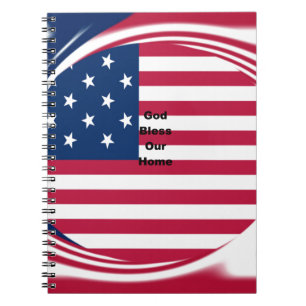 God Bless Our Home: USA Flag Swirl Art Spiral Notebook