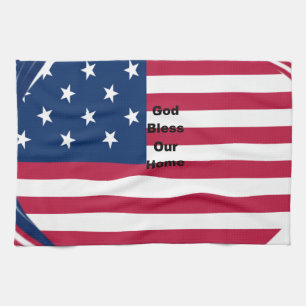 God Bless Our Home: USA Flag Swirl Art Tea Towel
