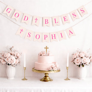 God Bless Pink Girl 6 Letters Baptism & Communion Bunting