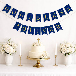 God Bless Royal Blue 6 Letters Baptism Communion Bunting