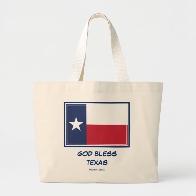 GOD BLESS TEXAS Patriotic Texan Flag Large Tote Bag (Front)