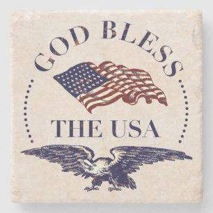 God Bless The USA - Flag and Eagle Vintage Stone Coaster