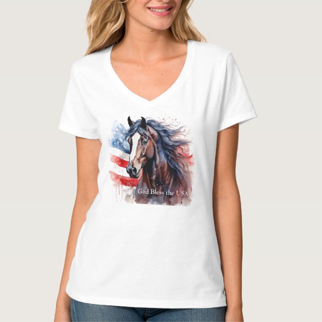 God Bless the USA Patriotic Horse T-Shirt (Front)
