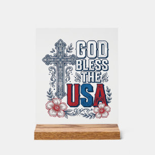 God Bless The USA Vintage Cross Patriotic Shirt (2 Acrylic Sign
