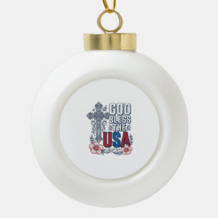 God Bless The USA Vintage Cross Patriotic Shirt (2 Ceramic Ball Christmas Ornament